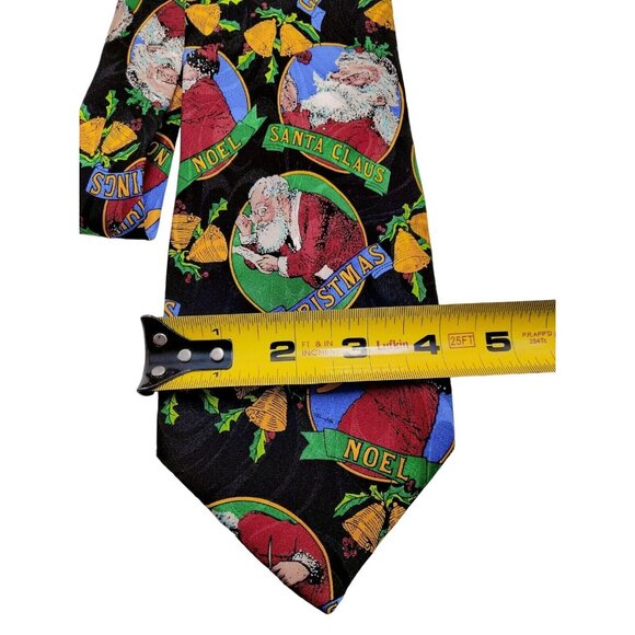 Addiction Men's Christmas Silk Tie Santa Clause Tree  Black Greetings Noel Bells - Picture 4 of 4